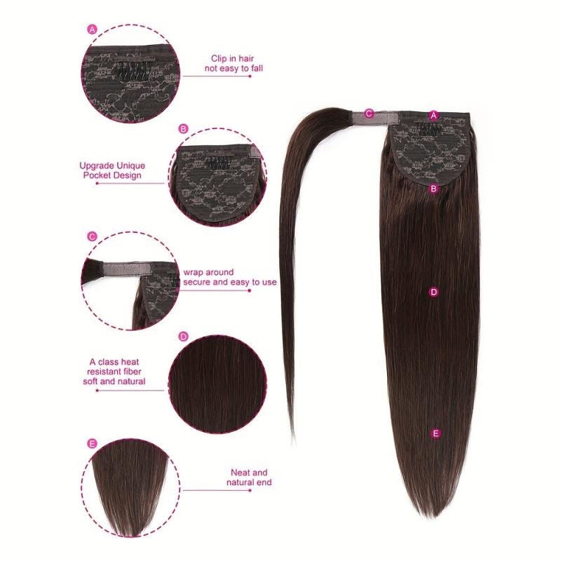 Straight Human Hair Ponytail Extensions Wrap Around Style