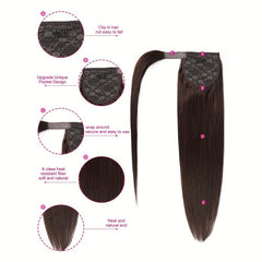 Straight Human Hair Ponytail Extensions Wrap Around Style