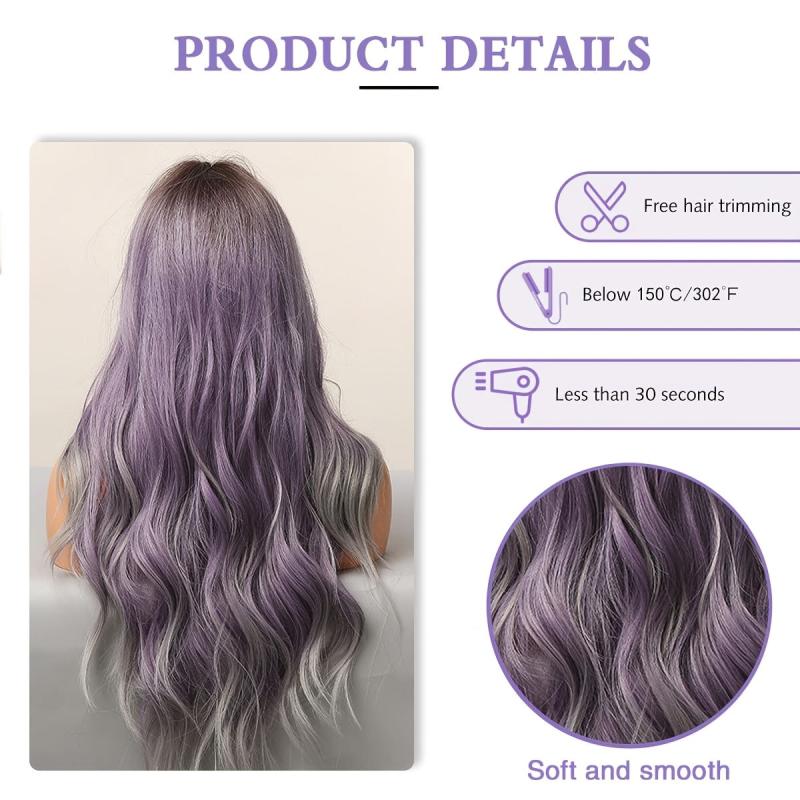 Ombre Purple Long Synthetic Wave Wigs Heat Resistant Cosplay Lolita