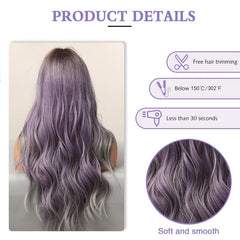 Ombre Purple Long Synthetic Wave Wigs Heat Resistant Cosplay Lolita