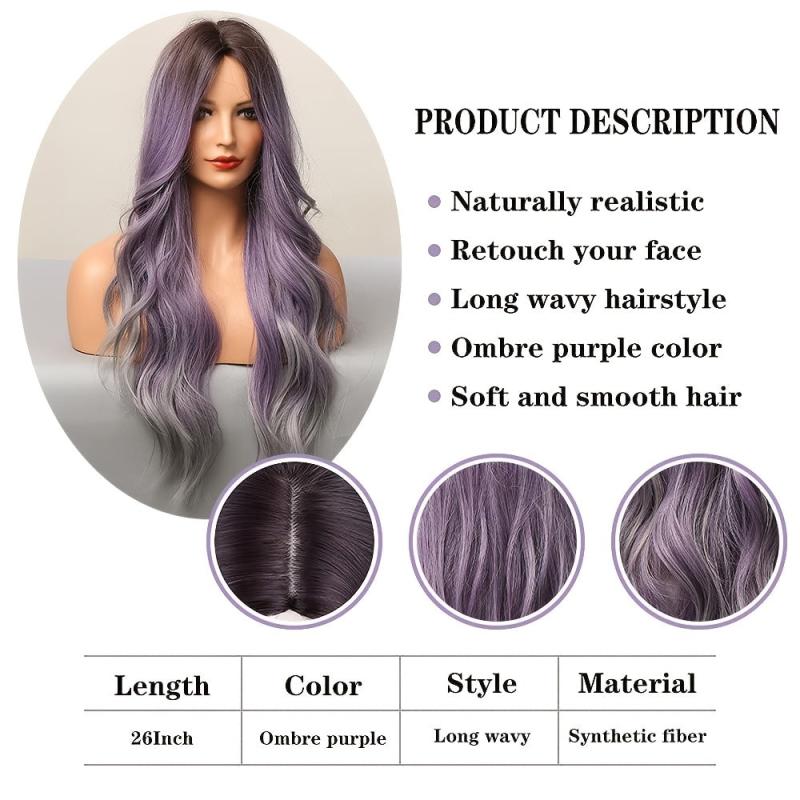 Ombre Purple Long Synthetic Wave Wigs Heat Resistant Cosplay Lolita