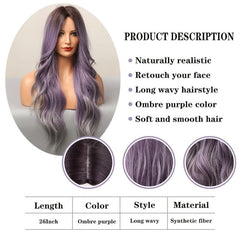 Ombre Purple Long Synthetic Wave Wigs Heat Resistant Cosplay Lolita