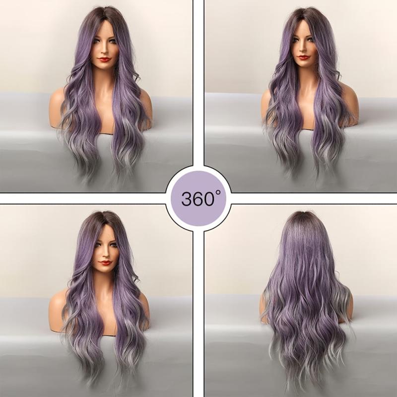 Ombre Purple Long Synthetic Wave Wigs Heat Resistant Cosplay Lolita