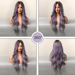Ombre Purple Long Synthetic Wave Wigs Heat Resistant Cosplay Lolita