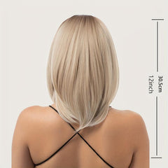 Brown Gray Shoulder Length Hair Wig with Bangs, Heat Resistant Fiber