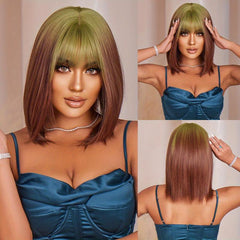 25 4 Cm Synthetic Short Bob Straight Wigs With Bangs Hair Replacement Wigs