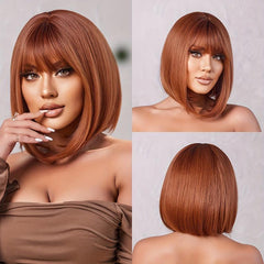 25 4 Cm Synthetic Short Bob Straight Wigs With Bangs Hair Replacement Wigs