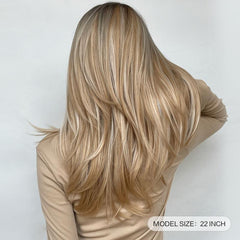 Long Straight Ombre Blonde Wigs with Bangs Heat Resistant Fibre