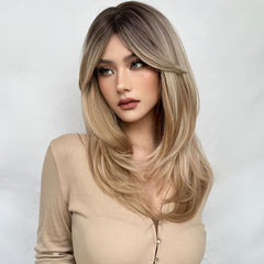 Long Straight Ombre Blonde Wigs with Bangs Heat Resistant Fibre