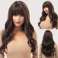 66 cm Long Wavy Gray Synthetic Hair Wig with Bangs
