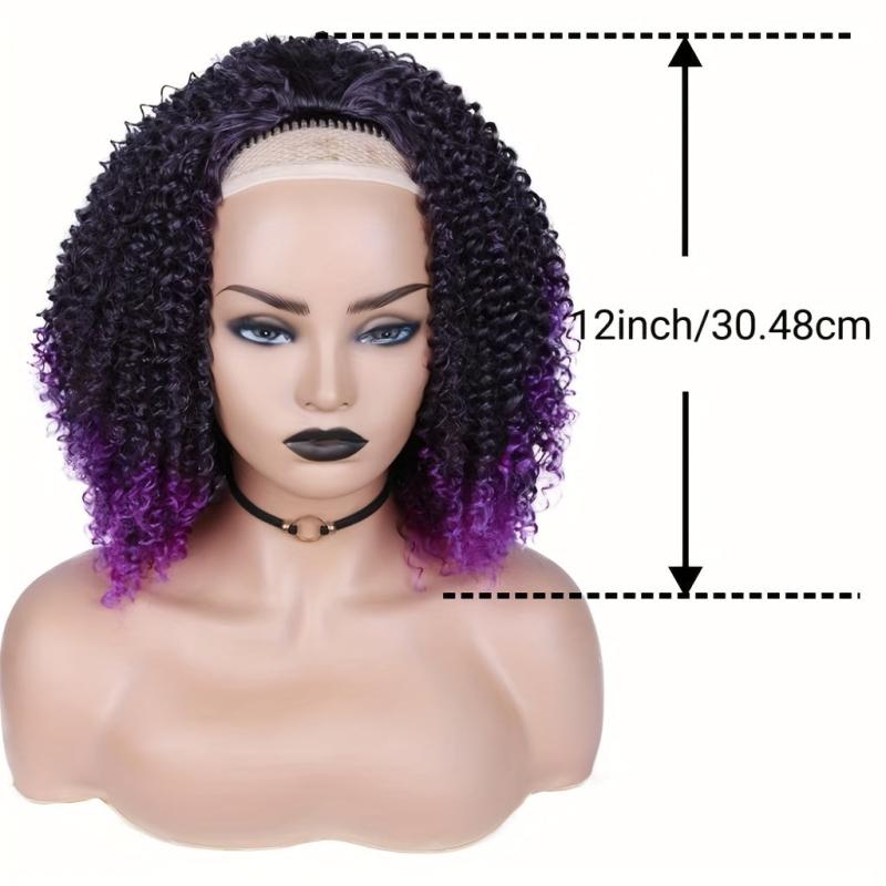 Short Purple Afro Kinky Curly Wig 3/4 Half Wigs for Women