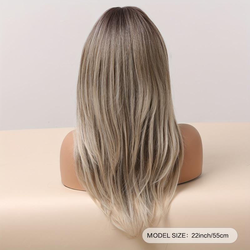 Blonde 55 88 Cm Long Straight Layered Wigs With Bangs
