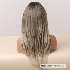 Blonde 55 88 Cm Long Straight Layered Wigs With Bangs