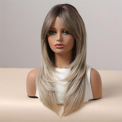 Blonde 55 88 Cm Long Straight Layered Wigs With Bangs