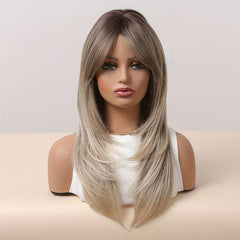 Blonde 55 88 Cm Long Straight Layered Wigs With Bangs