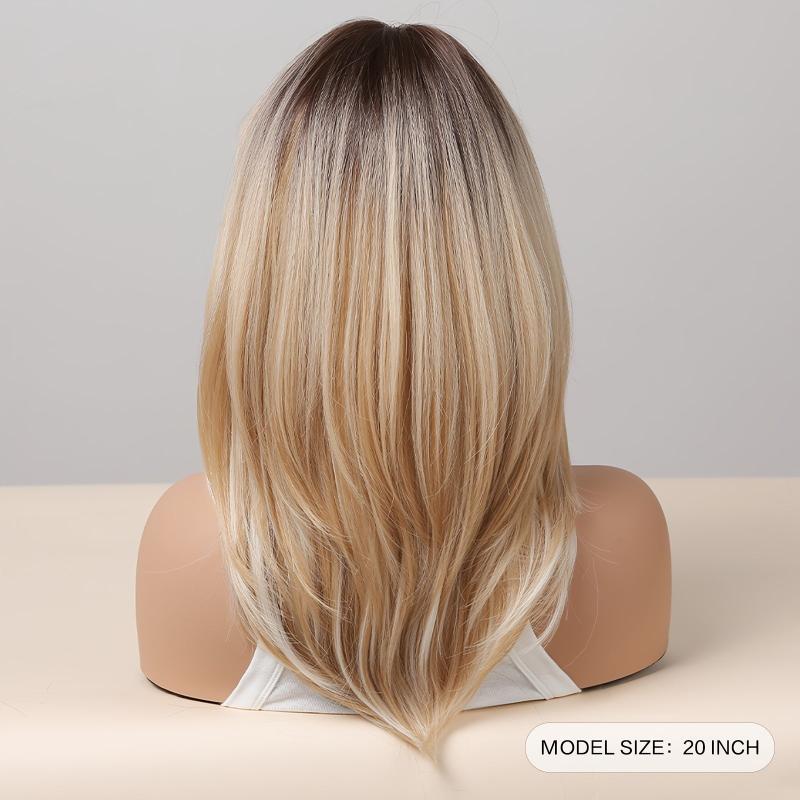 Short Ombre Blonde Brown Straight Bob Wigs For Women Layered Synthetic Hair