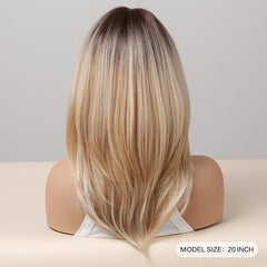 Short Ombre Blonde Brown Straight Bob Wigs For Women Layered Synthetic Hair