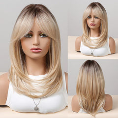 Short Ombre Blonde Brown Straight Bob Wigs For Women Layered Synthetic Hair