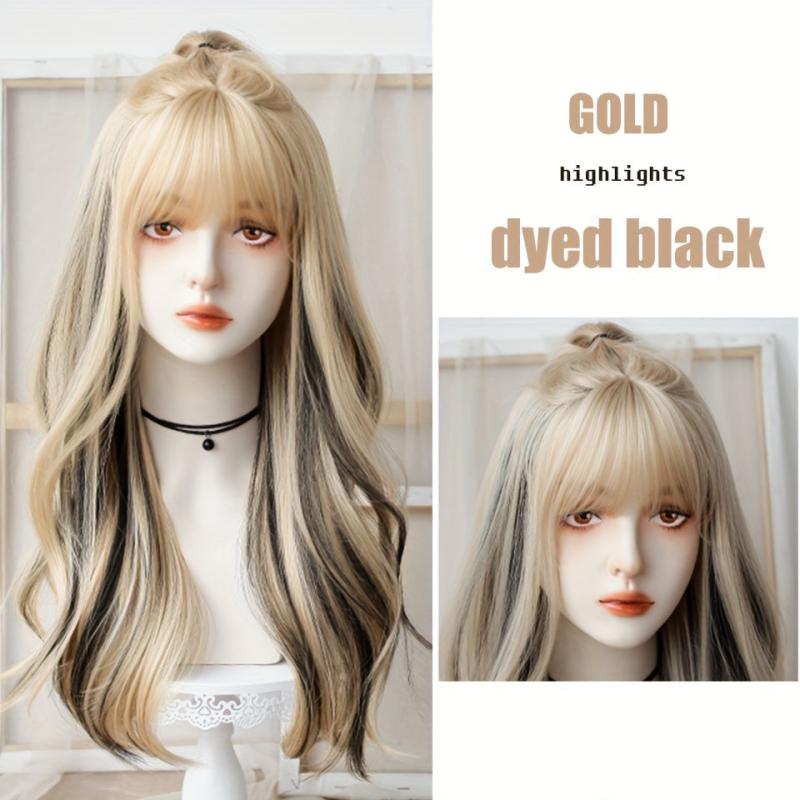 Blonde Synthetic Wig with Fluffy Bangs for Daily Wear
