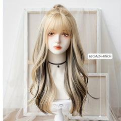 Blonde Synthetic Wig with Fluffy Bangs for Daily Wear