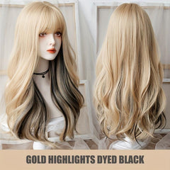 Blonde Synthetic Wig with Fluffy Bangs for Daily Wear