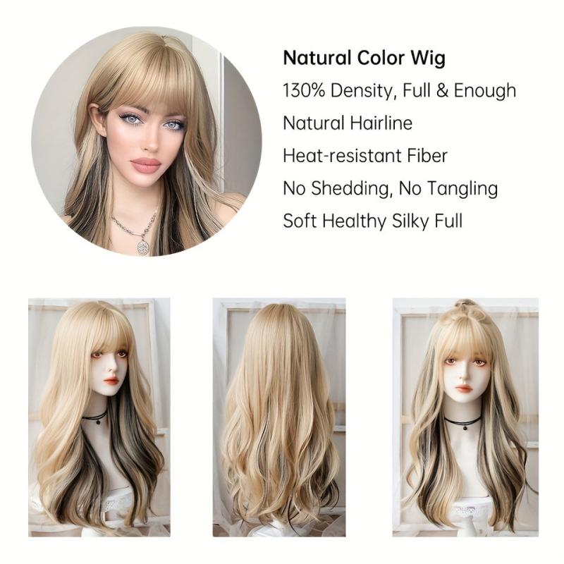 Blonde Synthetic Wig with Fluffy Bangs for Daily Wear
