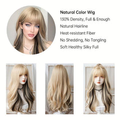 Blonde Synthetic Wig with Fluffy Bangs for Daily Wear