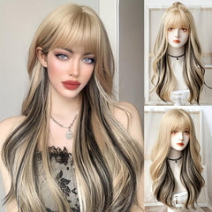Blonde Synthetic Wig with Fluffy Bangs for Daily Wear