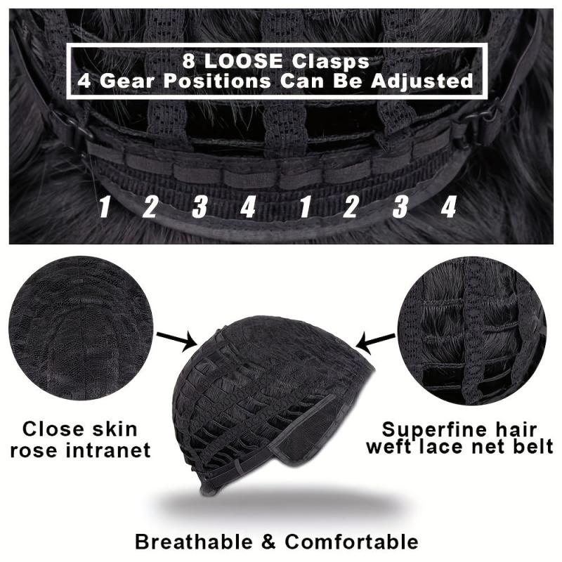Short Bob Curly Wig No Lace Lady Side Part Synthetic Hair Wig