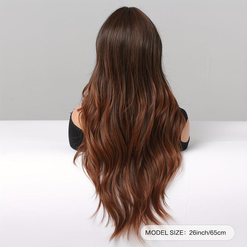 66cm Brown Curly Wavy Hair Synthetic Wigs for Women Girls Daily Party Cospl