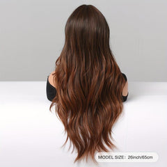 66cm Brown Curly Wavy Hair Synthetic Wigs for Women Girls Daily Party Cospl
