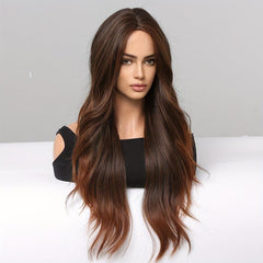 66cm Brown Curly Wavy Hair Synthetic Wigs for Women Girls Daily Party Cospl