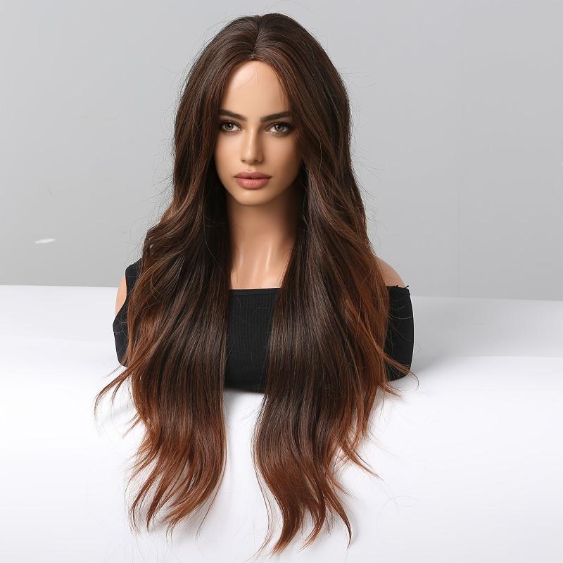 66cm Brown Curly Wavy Hair Synthetic Wigs for Women Girls Daily Party Cospl