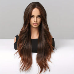 66cm Brown Curly Wavy Hair Synthetic Wigs for Women Girls Daily Party Cospl