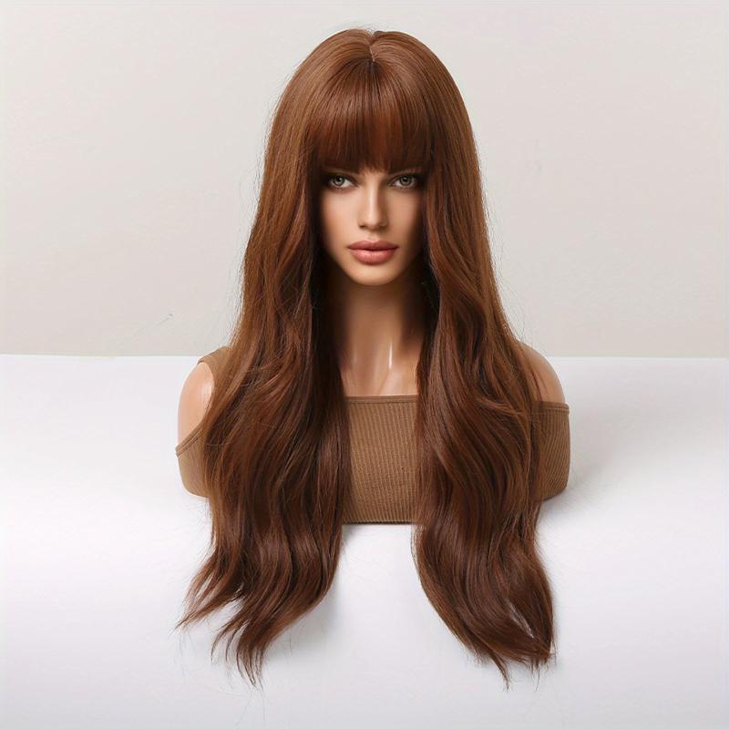66cm Brown Curly Wavy Hair Synthetic Wigs for Women Girls Daily Party Cospl