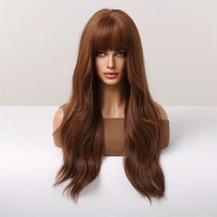 66cm Brown Curly Wavy Hair Synthetic Wigs for Women Girls Daily Party Cospl