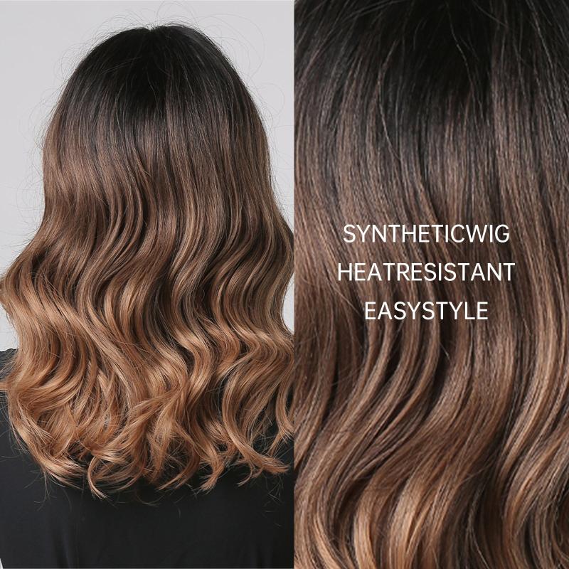 Short Curly Brown Ombre Bob Wig Middle Part
