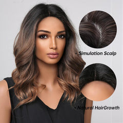 Short Curly Brown Ombre Bob Wig Middle Part
