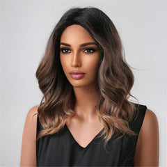 Short Curly Brown Ombre Bob Wig Middle Part