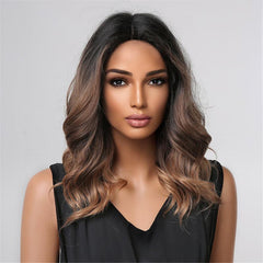 Short Curly Brown Ombre Bob Wig Middle Part