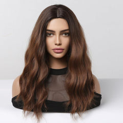 55 88 Cm Long Brown Blonde Ombre Straight Wigs with Middle Bangs