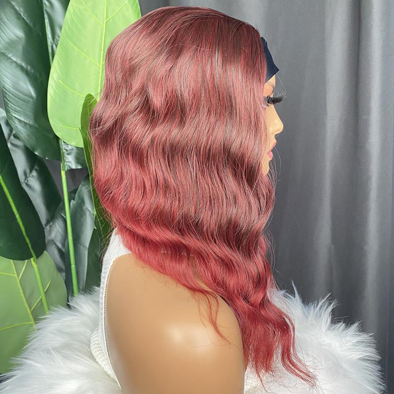 Short Burgundy Wavy Headband Wig for Women - 35.56 Cm Curly Half Wigs