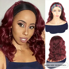 Short Burgundy Wavy Headband Wig for Women - 35.56 Cm Curly Half Wigs
