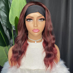 Short Burgundy Wavy Headband Wig for Women - 35.56 Cm Curly Half Wigs