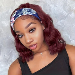 Short Burgundy Wavy Headband Wig for Women - 35.56 Cm Curly Half Wigs