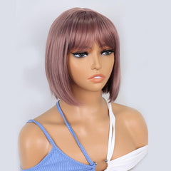 25 4 Cm Short Bob Wigs With Bangs Synthetic Machine Wigs For Women