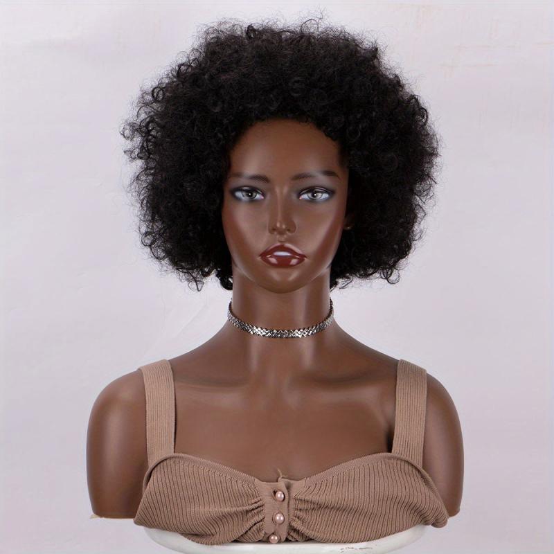 Afro Kinky Curly Synthetic Hair Wigs With Bangs Bouncy Soft Hair Wigs