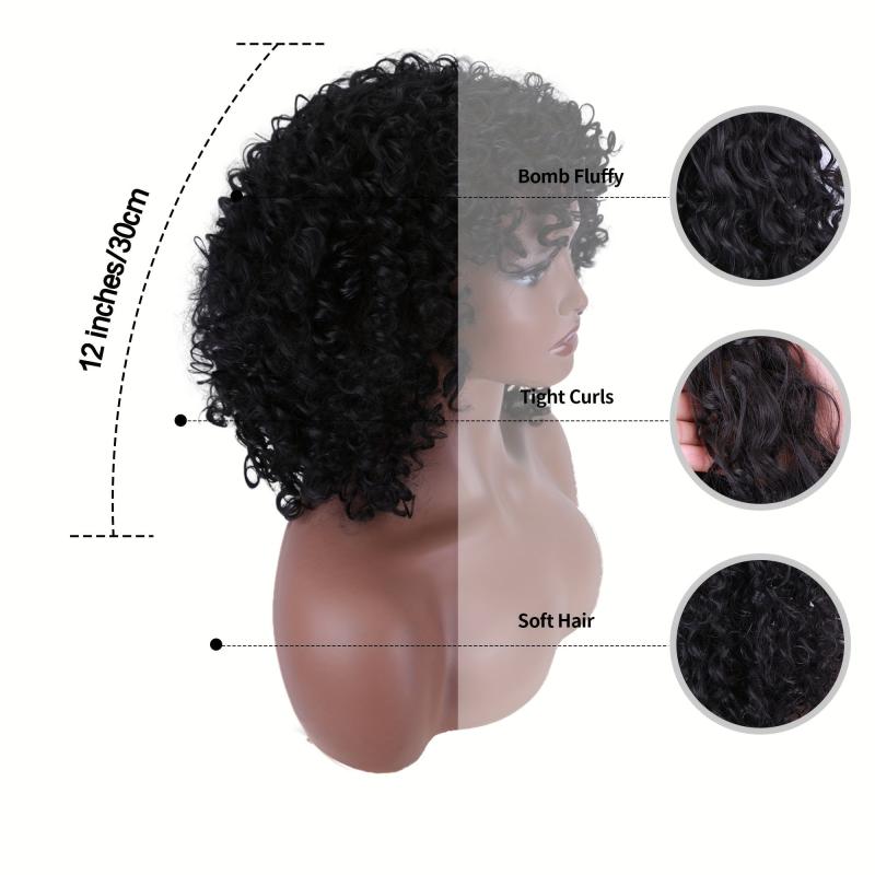 Afro Kinky Curly Synthetic Hair Wigs With Bangs Bouncy Soft Hair Wigs