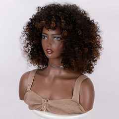 Afro Kinky Curly Synthetic Hair Wigs With Bangs Bouncy Soft Hair Wigs