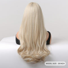 Long Blonde Wavy Wig with Bangs for Women Halloween